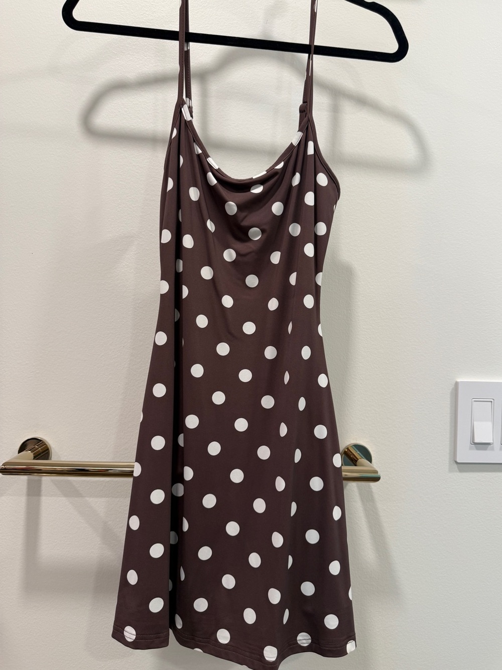 White Fox Boutique Brown Polka Dot Mini Dress with White Dots